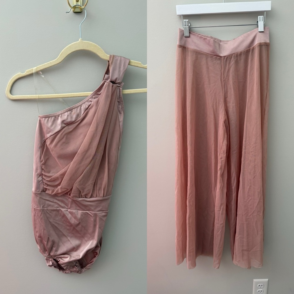 Kelle Blush (Petal) Pieces of Me Leotard (Size Medium) and Mesh Pants (Small)